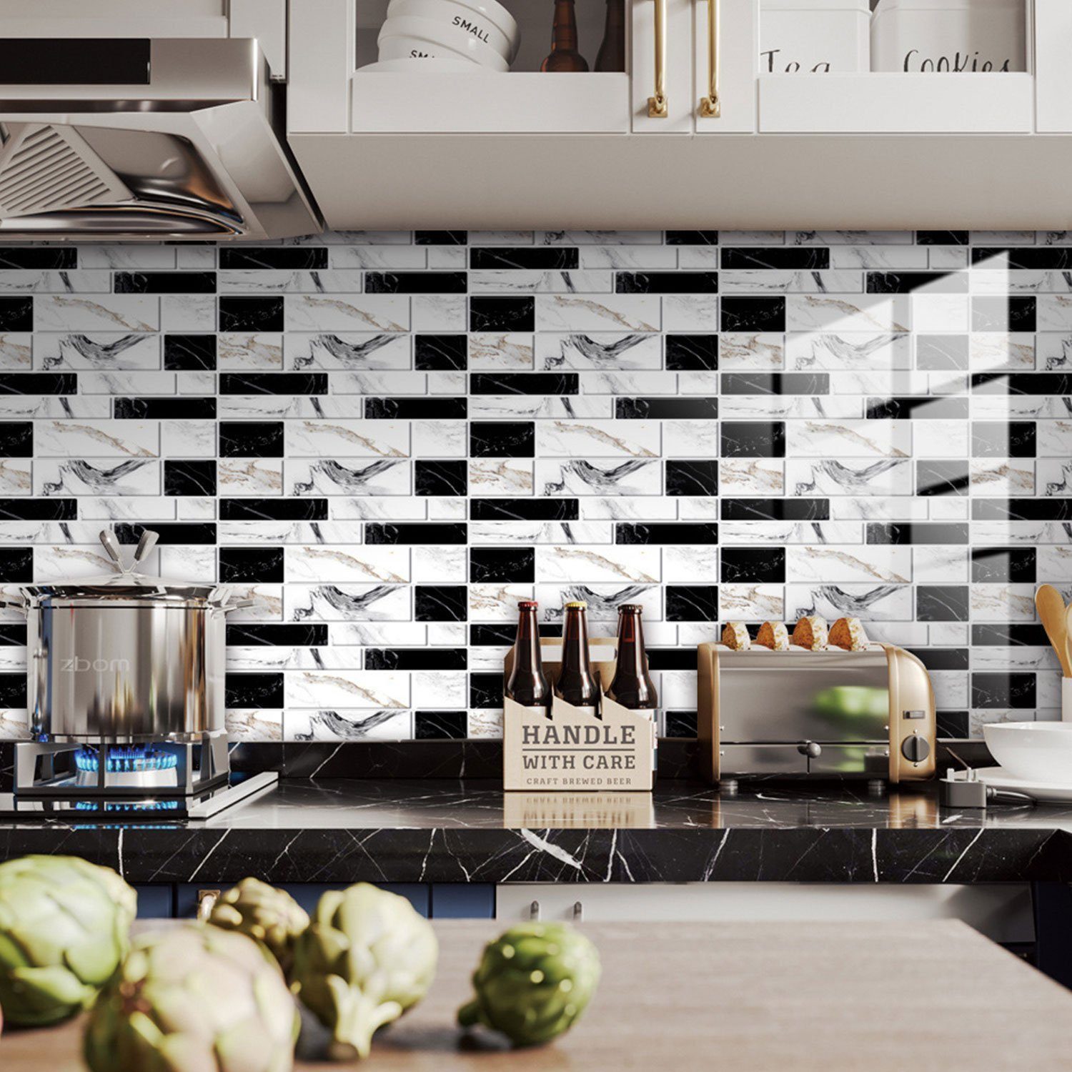 BYSURE Fliesenaufkleber (48 St), Selbstklebende Fliesenaufkleber 20x10cm