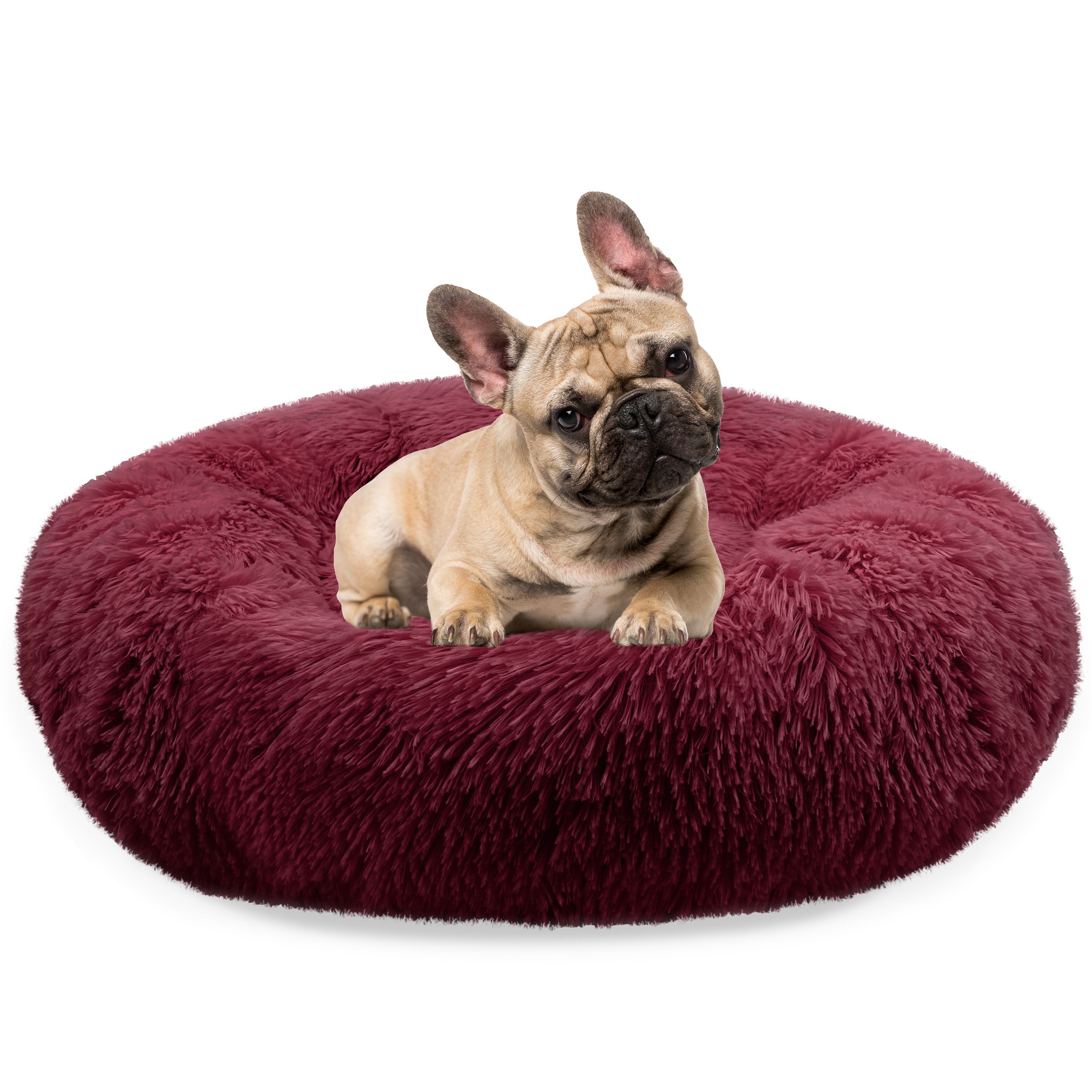 Bluzelle Tierbett Premium Hundebett Hundekissen Donut / Katzenbett Katzenkissen / S, Flauschig Kuschelig Weiches Kunstfell, für Mittlere Hunde / Hundekorb / Rund Waschbar Plüsch Kissen Tier Bett