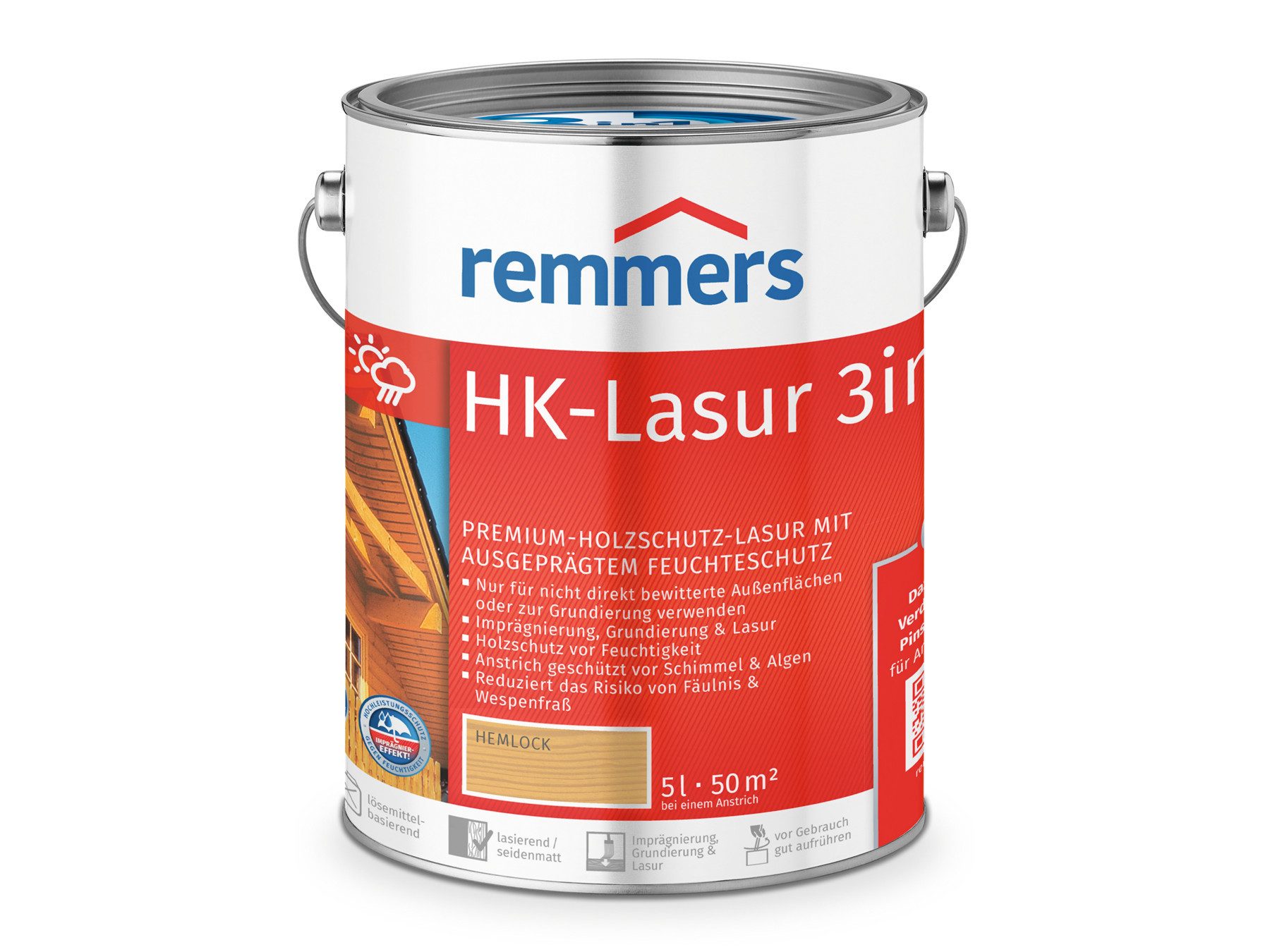 Remmers Holzschutzlasur HK-Lasur 3in1 5 Liter für aussen, 3facher Holzschutz mit Imprägnierung + Grundierung + Lasur