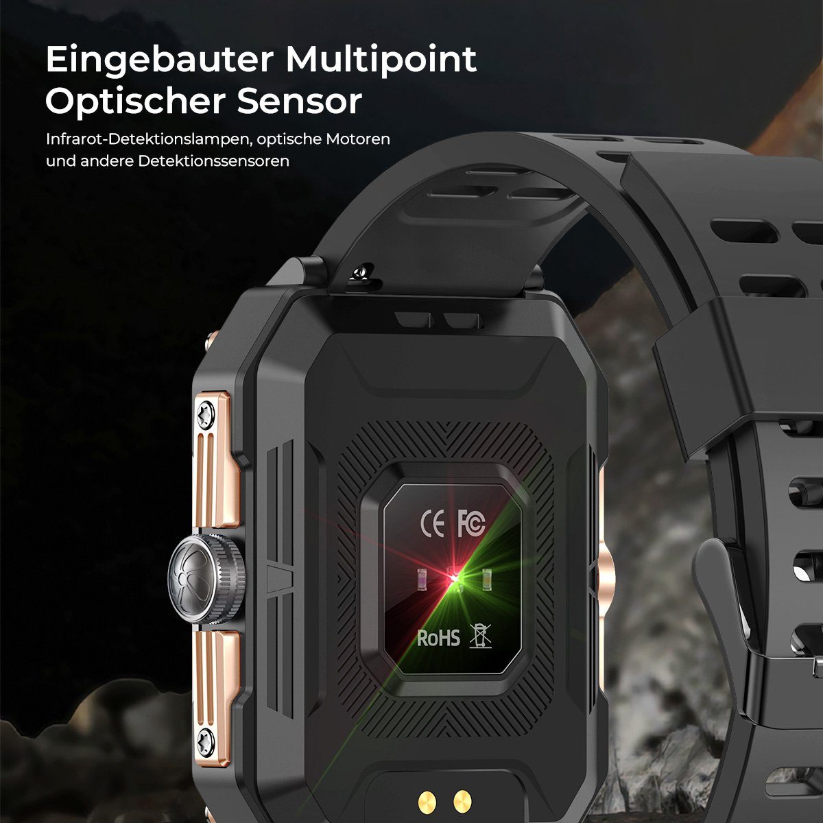 7Magic Smartwatch Damen Sportuhr Telefonfunktion Touchscreen mit Wasserdicht Fitness 2,02” Zoll), Herren Tracker, Schlafmonito Outdoor (2.02 IP68 Gold Smartwatch