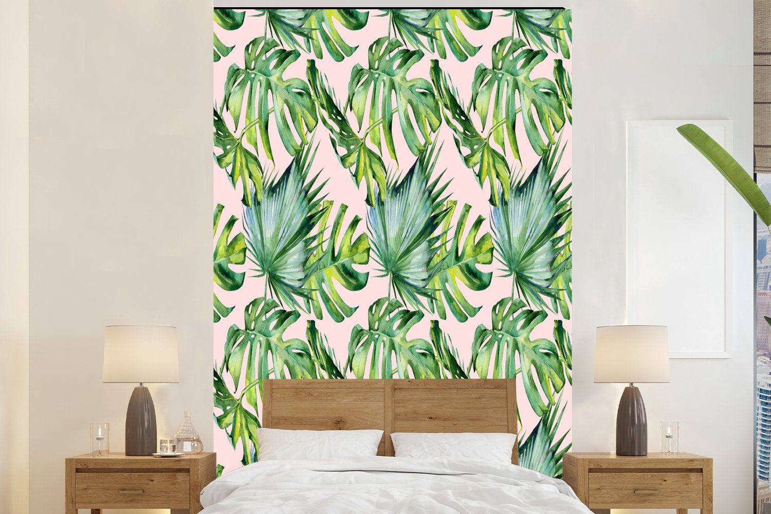 MuchoWow Fototapete Jahrgang - Monstera - Tropisch, Matt, bedruckt, (3 St), Montagefertig Vinyl Tapete für Wohnzimmer, Wandtapete