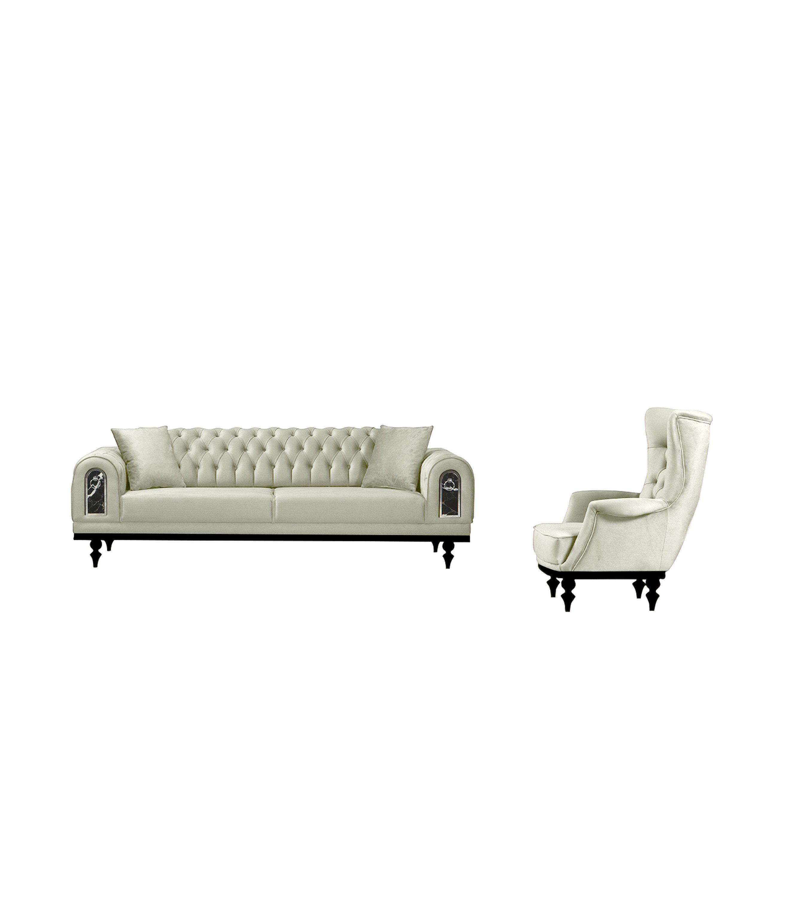 Palms-Store Sofa Set OSLO mit edler Knopfheftung, in fünf stilvollen Farbvarianten, Spar-Set, Wählbar mit unterschiedlichen Sitzoptionen