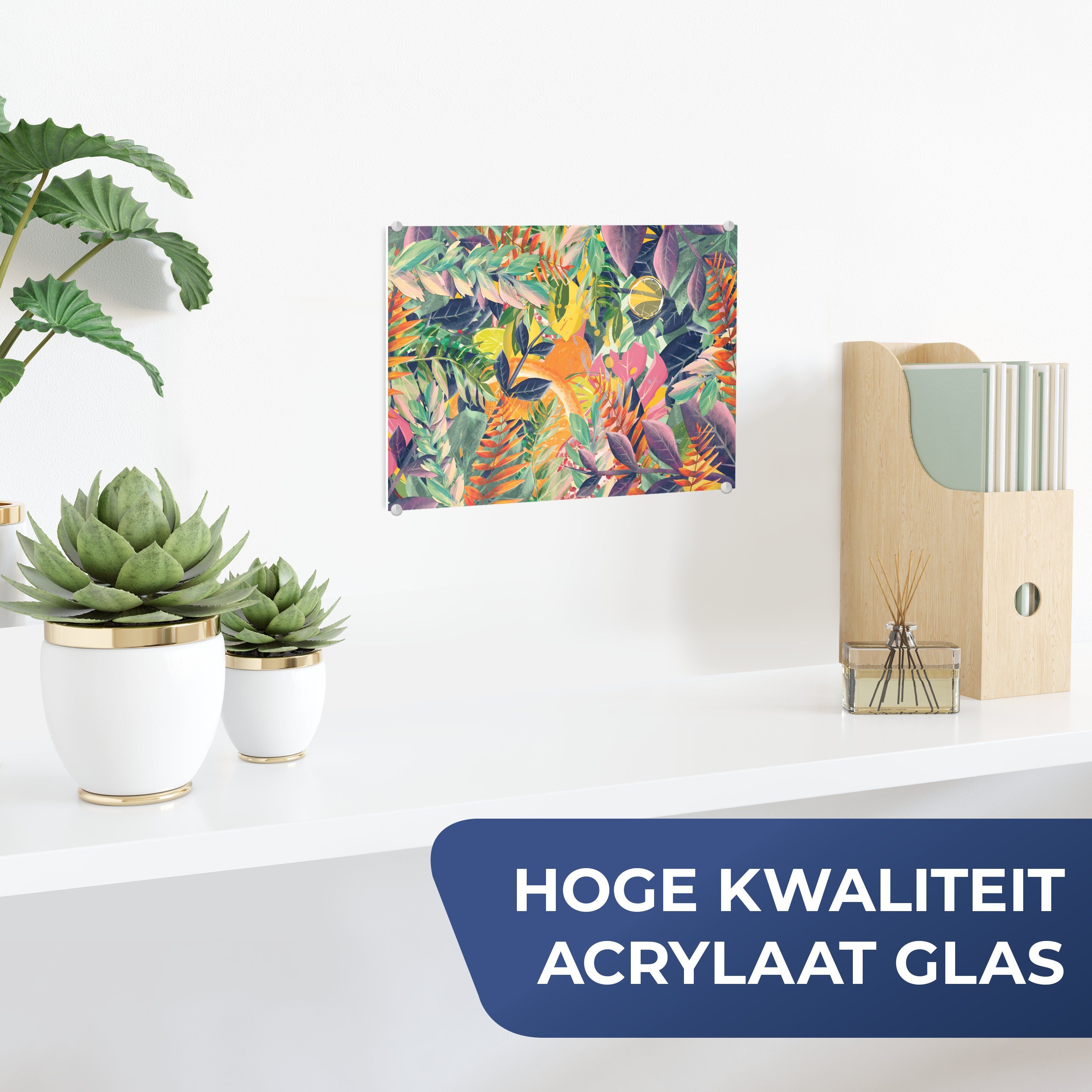 Wanddekoration (1 - Acrylglasbild auf Blumen - - Glasbilder Tropisch, MuchoWow Dschungel St), Wandbild Glas Foto - Glas auf - Bilder