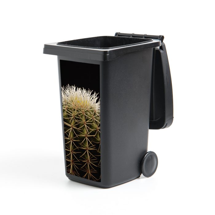 MuchoWow Wandsticker Eine Nahaufnahme eines dornigen Kaktus auf schwarzem Hintergrund (1 St) Mülleimer-aufkleber Mülltonne Sticker Container Abfalbehälter