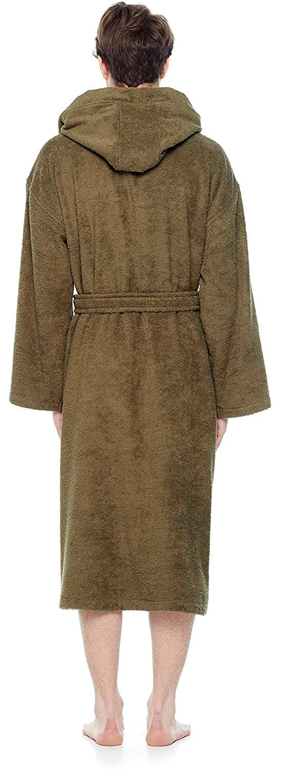 Arus Herrenbademantel Astrom aus Baumwoll-Frottee, Reisebademantel, Saunamantel, 100% Baumwolle, Kapuze, Gürtel, mit Kapuze, wadenlang oder extra lang, 100% Baumwolle