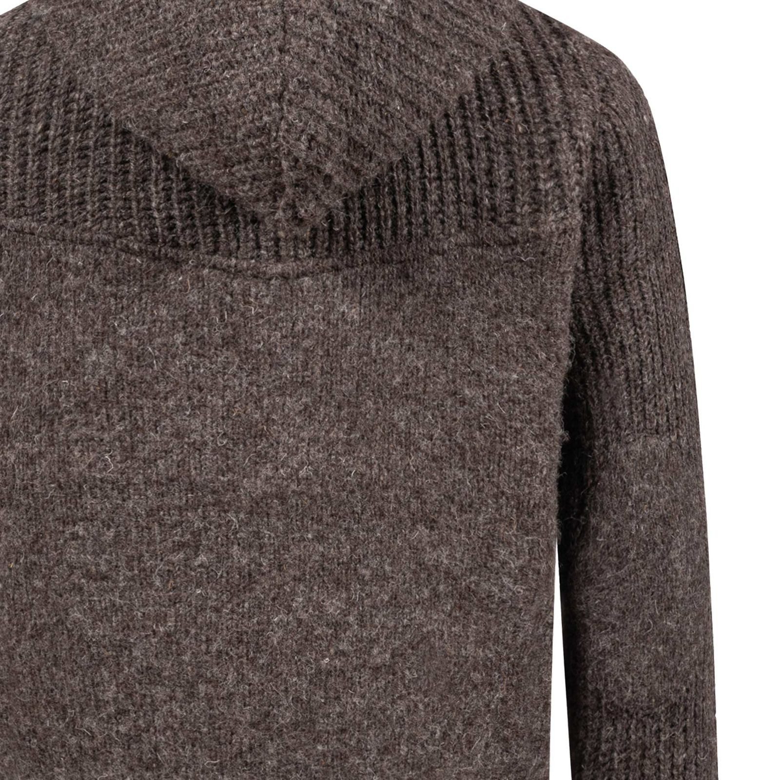 KUNST UND MAGIE Strickjacke Strickjacke Schurwolle Klassich Nordisch Wolle +Kapuze Kragen Braun