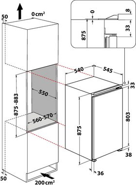 BAUKNECHT Einbaukühlschrank KSI 9GF2E, 87,5 cm hoch, 54 cm breit