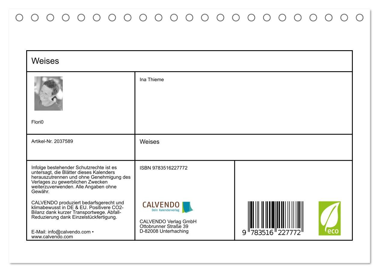 Thumbnail - CALVENDO Wandkalender Weises (Tischkalender 2026 DIN A5 quer), CALVENDO Monatskalender