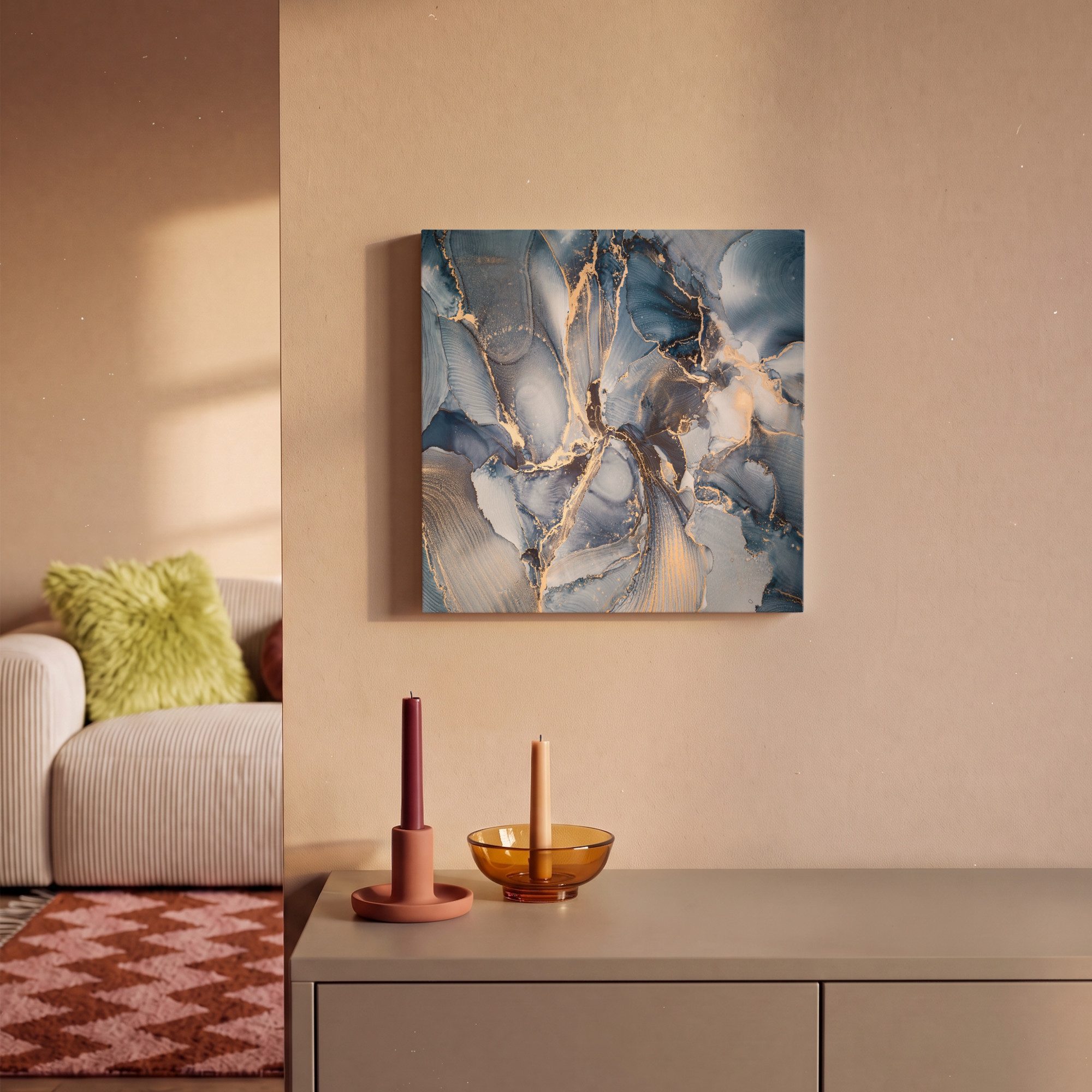 OneMillionCanvasses® Leinwandbild Marmor - Grau - Blau - Luxus - Gold, Fotodruck (1 St), Leinwand Bilder Klein, Wand Dekoration Aesthetic 30x20 cm – Bild 2 von 5