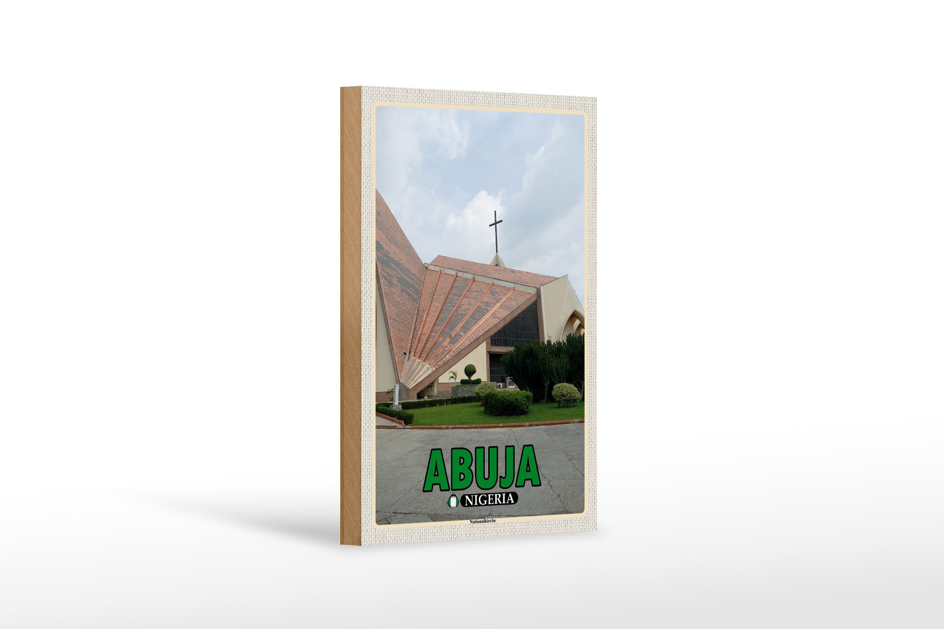 Holzbild Reise 12x18 cm Abuja Nigeria Nationalkirche