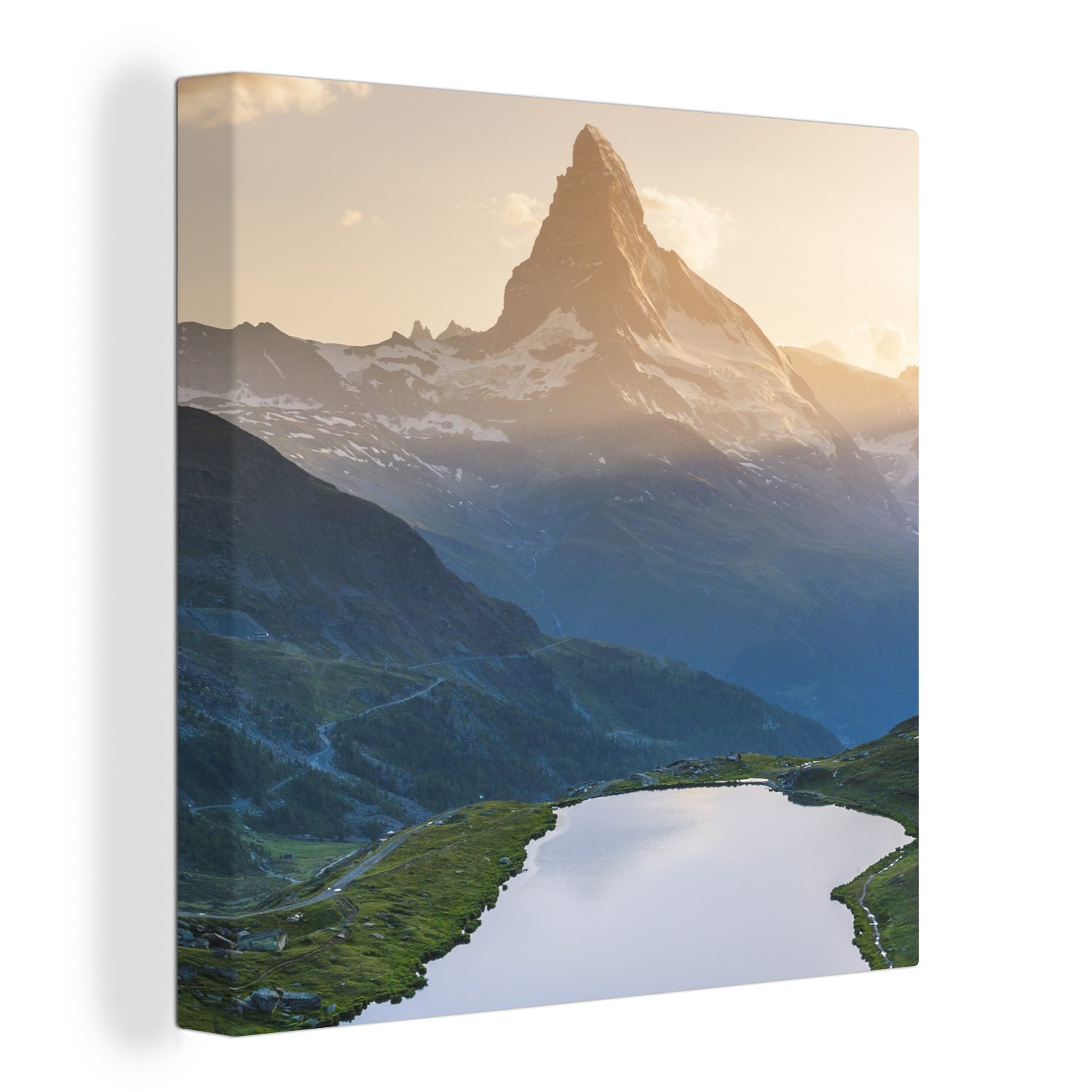 (1 Schweiz, Schlafzimmer Leinwandbild Wohnzimmer OneMillionCanvasses® Matterhorn Wallis, Stellisee St), Leinwand im und Bilder bei für Sonnenuntergang