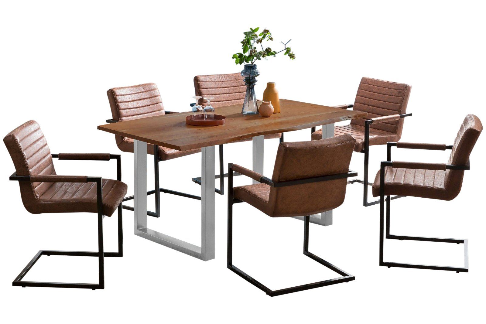 SAM® Essgruppe Alterius, massives Akazienholz, mit Baumkante, U-Gestell und Stühlen