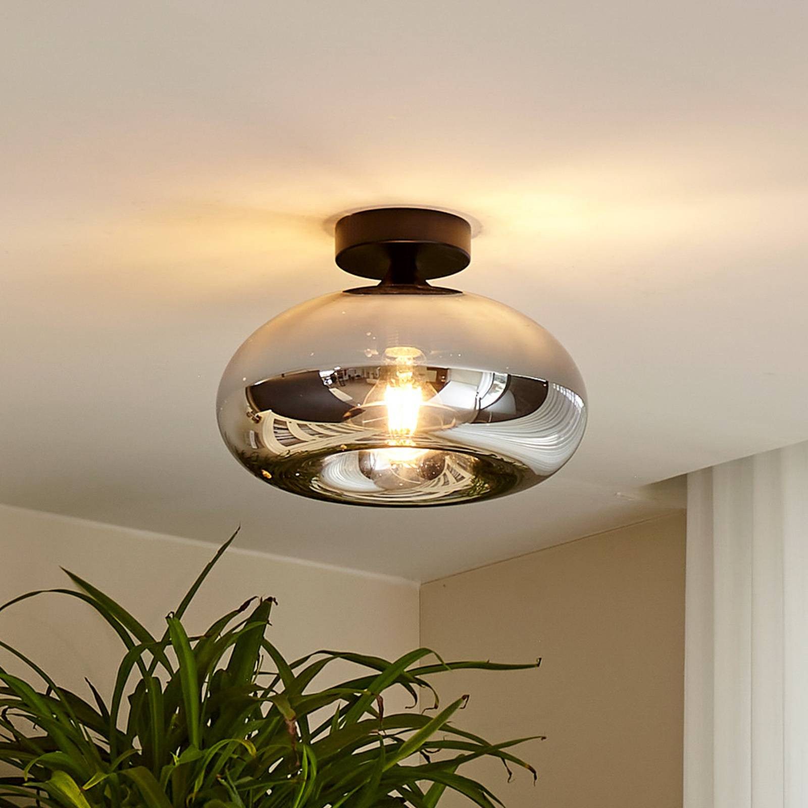 Lindby Deckenleuchten Zehra, Glas Schwarz IP20, günstig online kaufen