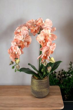 Kunstorchidee künstliche Pflanze mit Topf Zimmerpflanze künstlich orange gold Orchidee, Arnusa, Höhe 500 cm, Kunstpflanze im dekorativen Topf