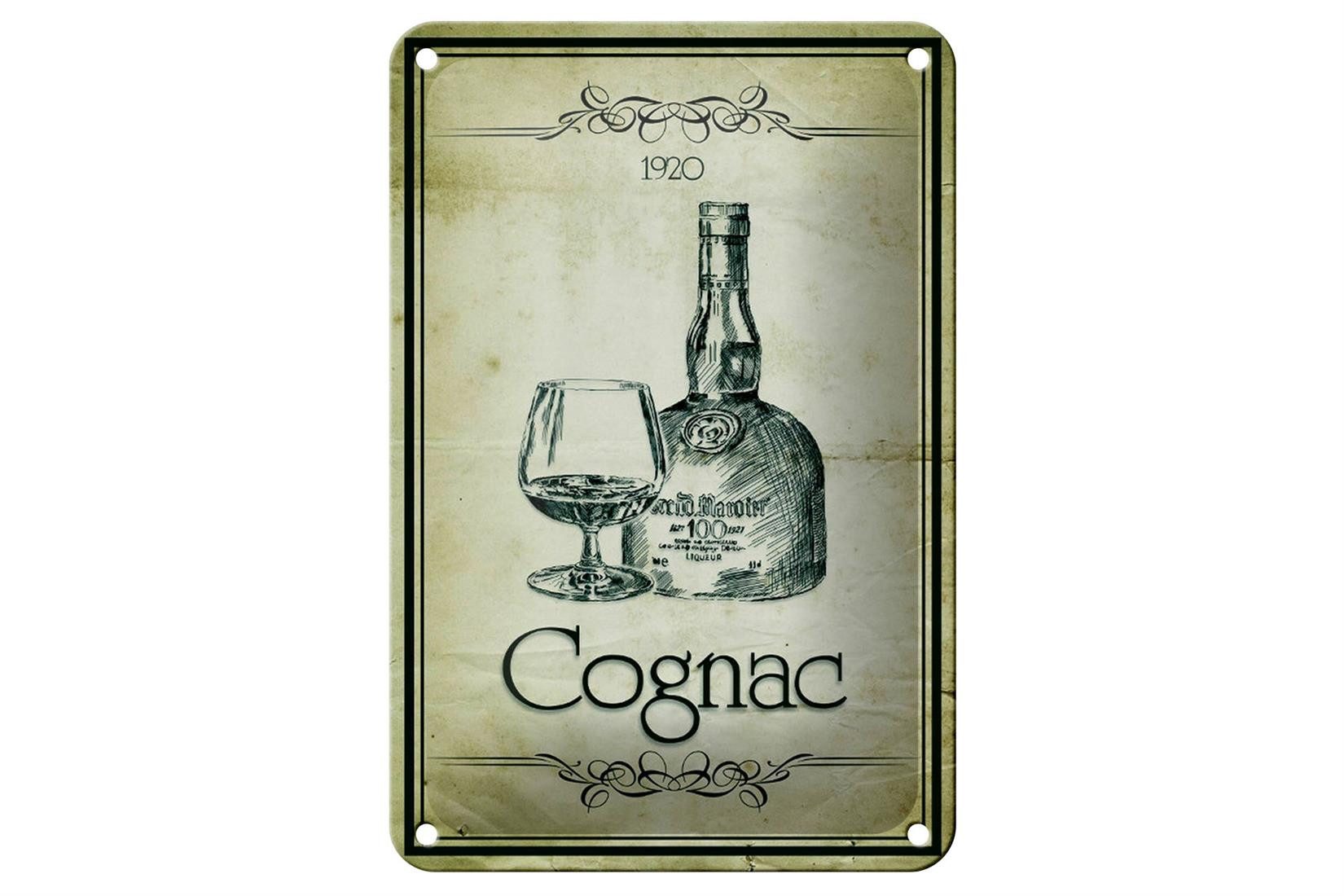 Metallschild Alkohol 12x18cm 1920 Cognac Retro