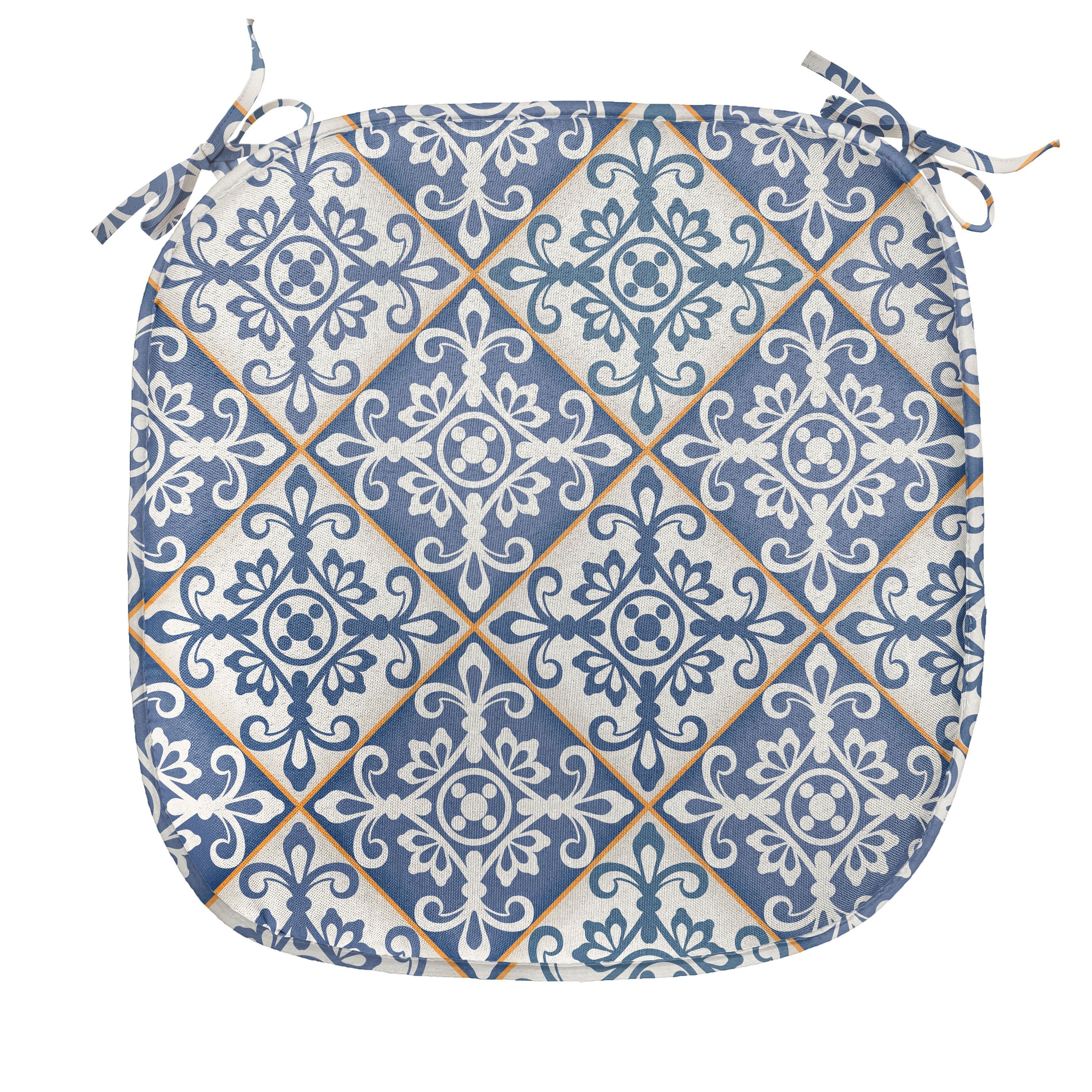 Abakuhaus Stuhlkissen Dekoratives wasserfestes Kissen mit Riemen für Küchensitze, marokkanisch Azulejo Keramik Motiv