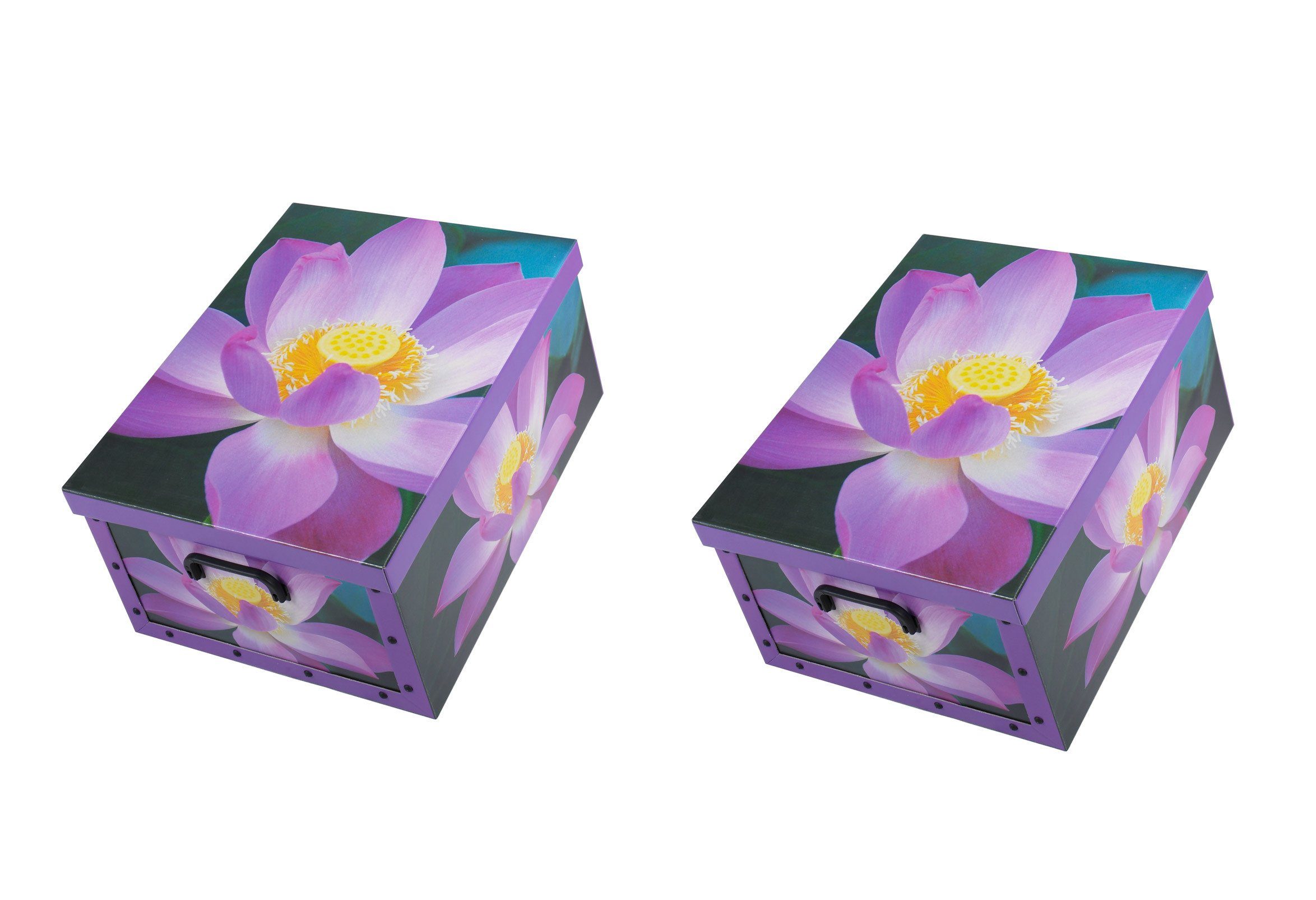 Ordnungsbox Geschenkekarton Clip St), Ordnungsboxen Blumen Aufbewahrungsbox Wäsche für Dekokorb (2 Haushalt Sammelbox SET Karton 2er Violette Deko ARTRA Ordnungskarton Mehrzweckbox Geschenkbox Dekokarton Büro Box