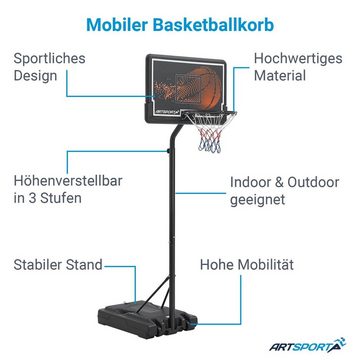 ArtSport Basketballkorb, mit Ständer und Rollen, höhenverstellbar 255 bis 305 cm