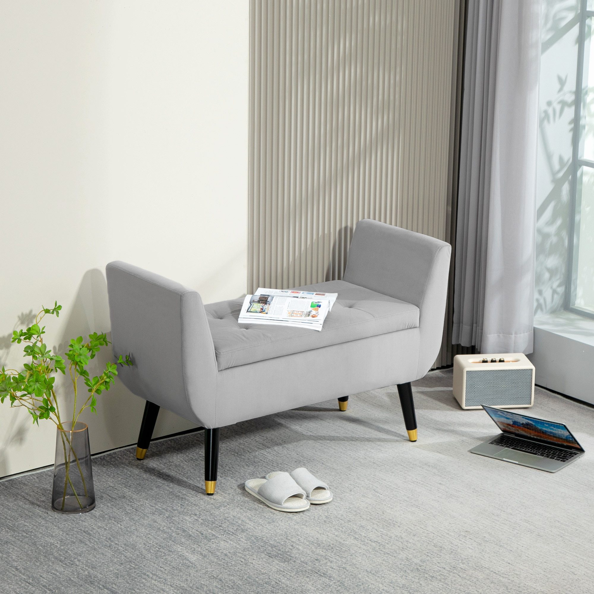 HOMCOM Sitzbank mit Stauraum Armlehnen, Samtartiges Polyester (Truhenbank, günstig online kaufen