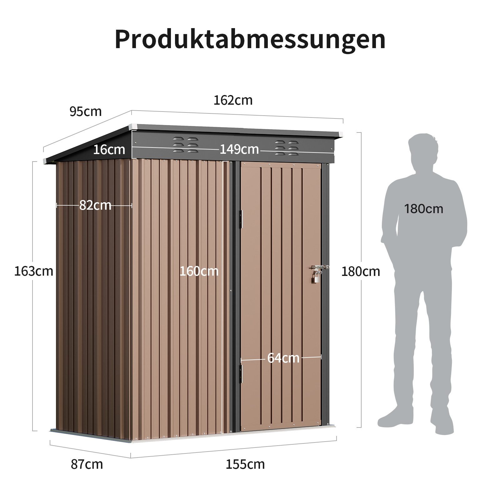Bealife Gartenhaus Robuster Metall-Gartengeräteschuppen 180 x 162 x 95 cm, robust und wasserdicht