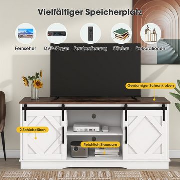 WISHDOR TV-Schrank Fernsehschrank Anrichte Beistellschrank (150*40*60cm weiß) mit 2 klassischen Schiebetüren, Einstellbare Regale