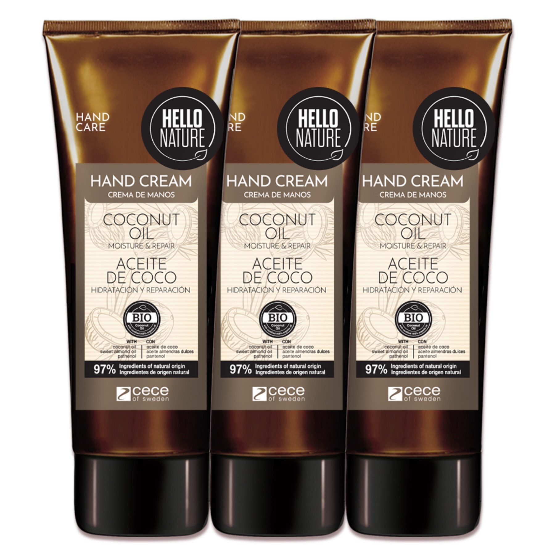 P-Beauty Cosmetic Accessories Handcreme Handpflege Intense Reparatur mit Kokosnussöl BIO Vegan Hello Nature, 3-tlg., Handcreme, Hello Nature, Handpflege