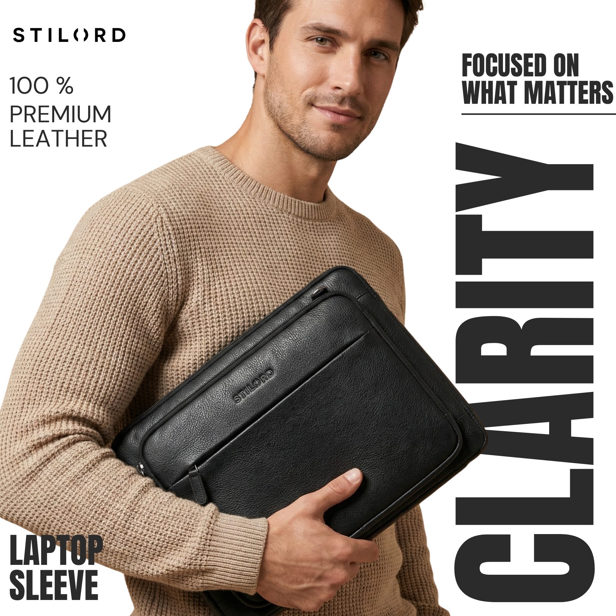 STILORD Laptoptasche "Clarity" Schmale Laptophülle 15 15.6 16 Zoll Leder Herren