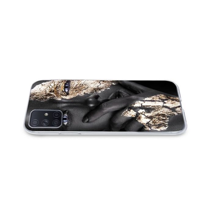 MuchoWow Handyhülle Frau - Gold - Schwarz - Make-up - Luxus Phone Case Handyhülle Samsung Galaxy A71 Silikon Schutzhülle CB11502