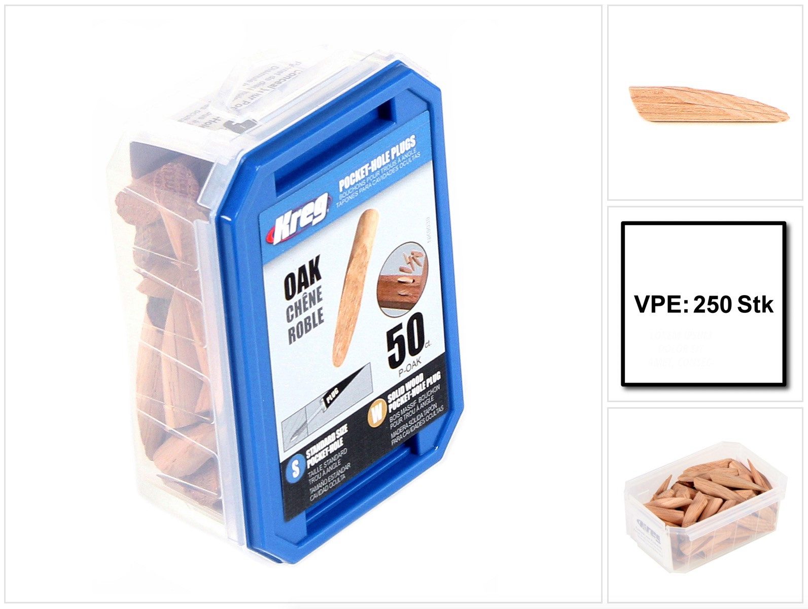 Kreg Spreizdübel Pocket-Hole Stopfen Eiche 250 Stk. (P-OAK) Massivholz kürzbar
