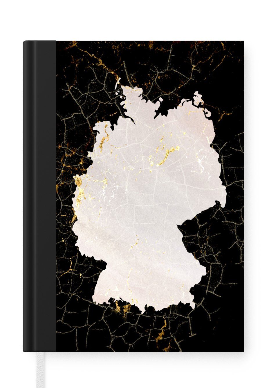 MuchoWow Notizbuch Karte - Deutschland - Gold, Journal, Merkzettel, Tagebuch, Notizheft, A5, 98 Seiten, Haushaltsbuch