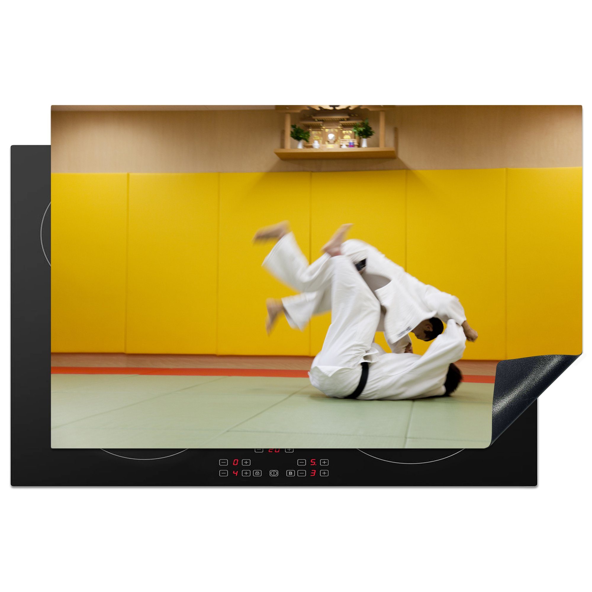 MuchoWow 81x52 Induktionskochfeld tlg), spielen Zwei die Ceranfeldabdeckung Judo Turnhalle, (1 Vinyl, küche, cm, Sportler in für Herdblende-/Abdeckplatte Schutz einer