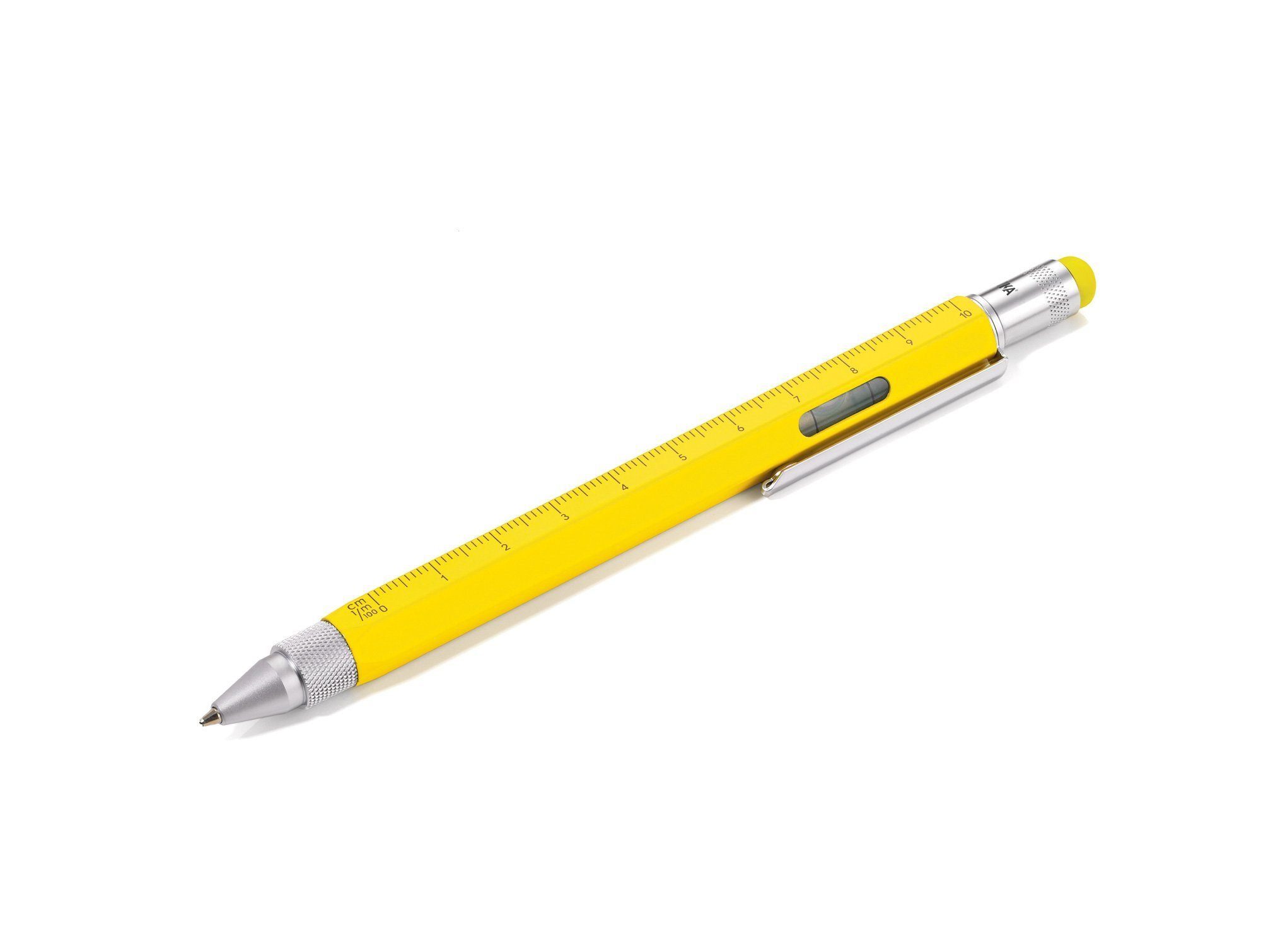TROIKA Kugelschreiber TROIKA Multitasking Kugelschreiber Gelb mit Lineal  Wasserwage Schraube, (kein Set), Schlitz- /Kreuzschraubendreher