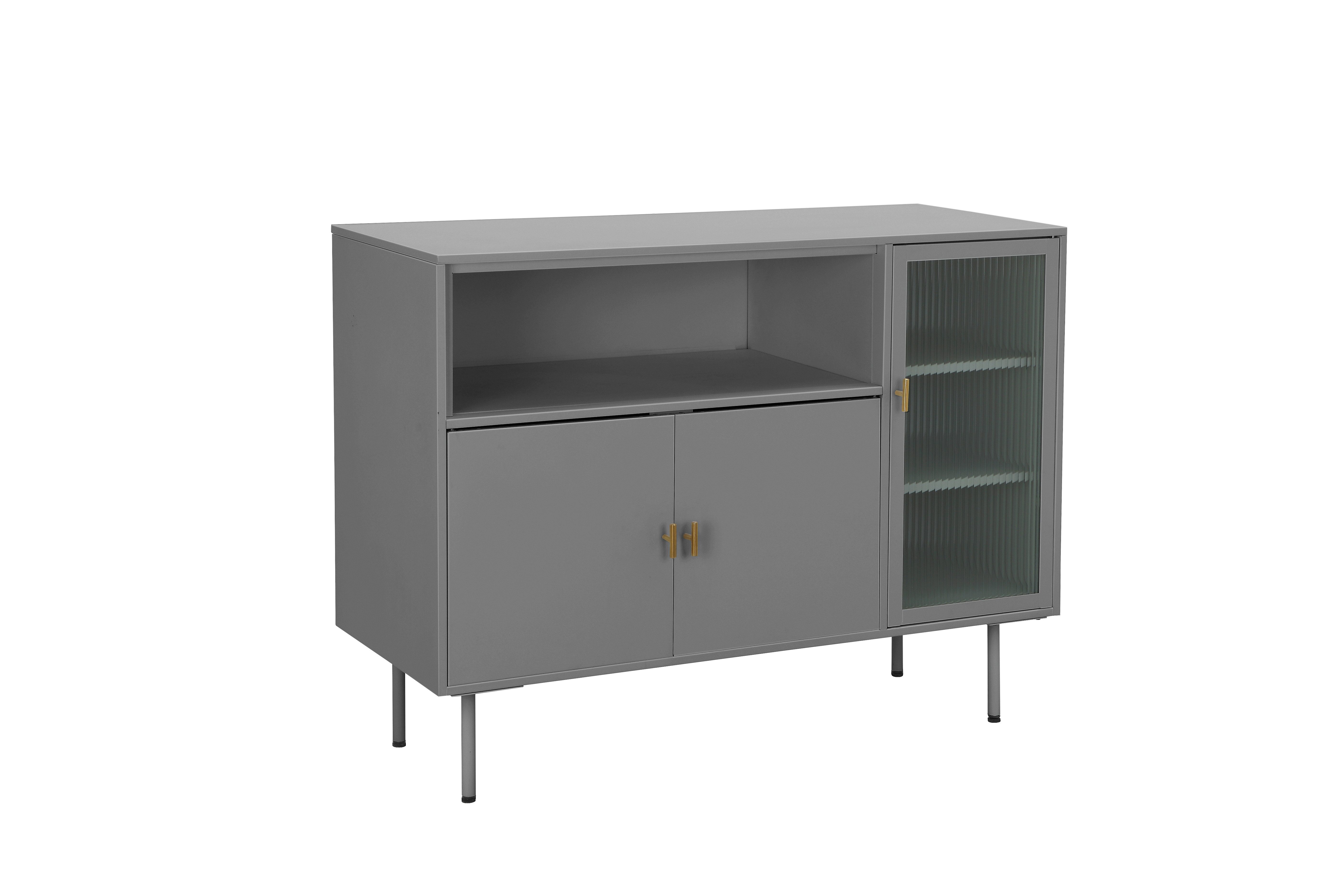 loft24 Sideboard Hale, Anrichte, Schrank aus Metall, 2 Türen, Glasfront, Breite 80 cm