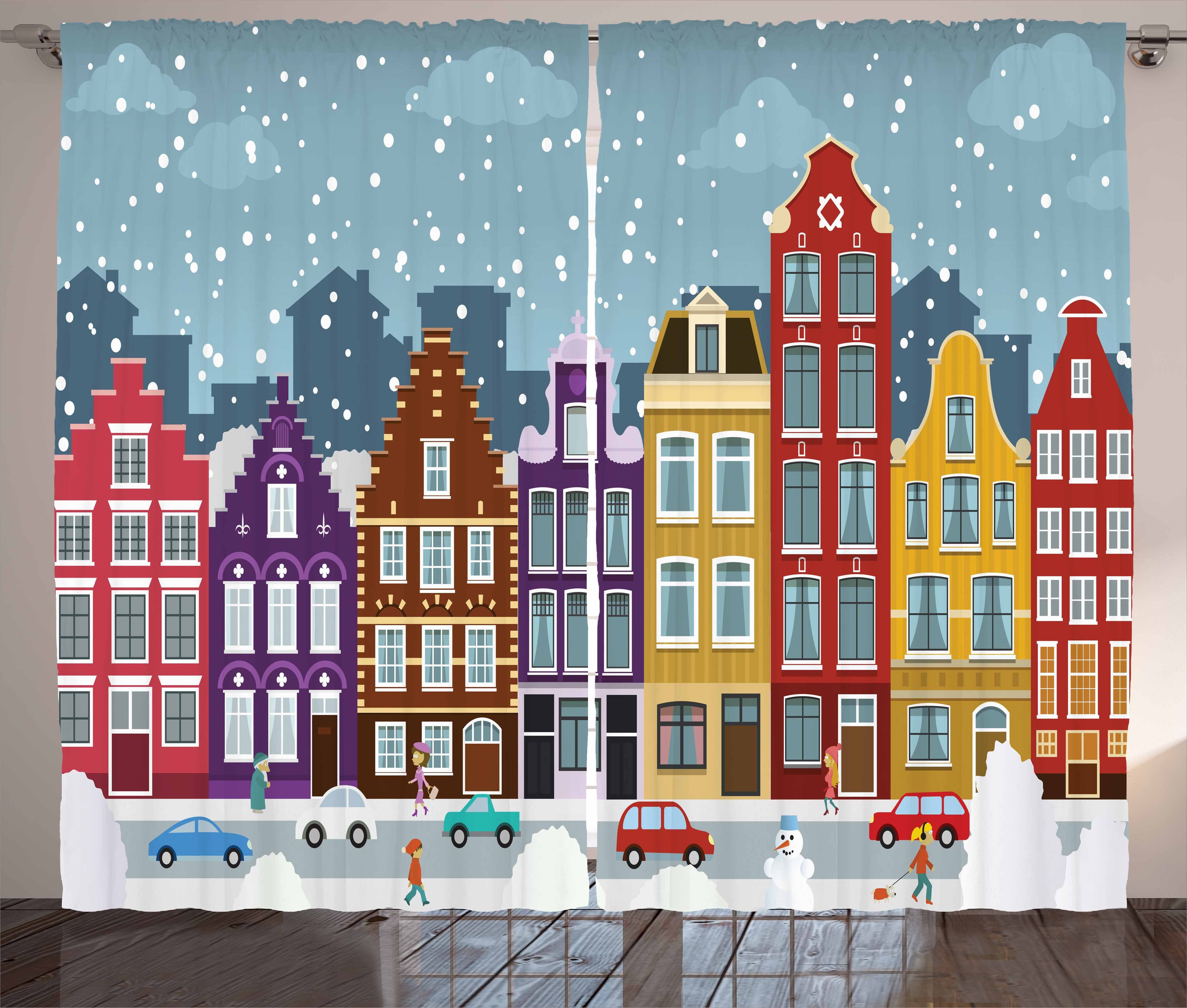 Gardine Schlafzimmer Kräuselband Amsterdam mit dem Haken, Vorhang Niederländische Stadt in Winter Schlaufen Abakuhaus, und
