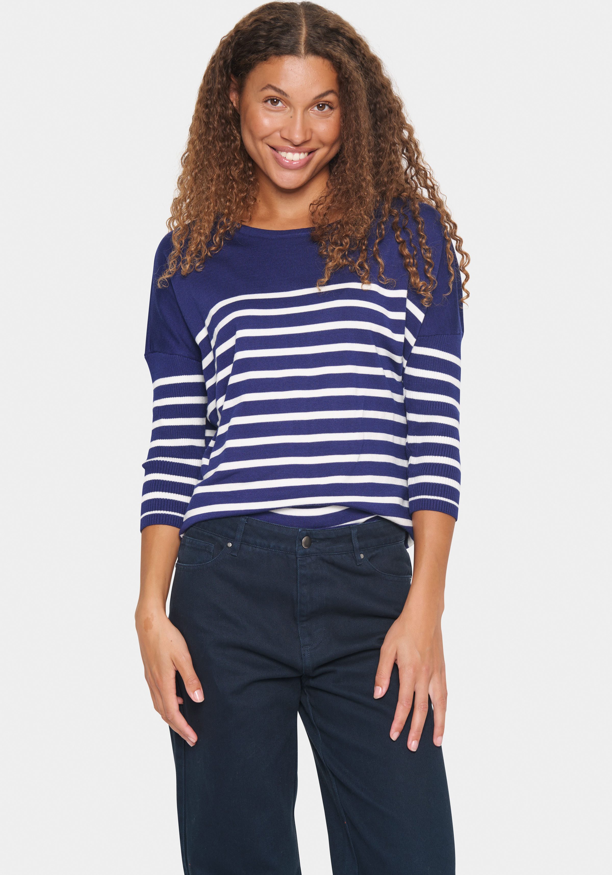 Saint Tropez Strickpullover MilaSZ R-neck Stripe Oversize Fit, Feinstrick, günstig online kaufen