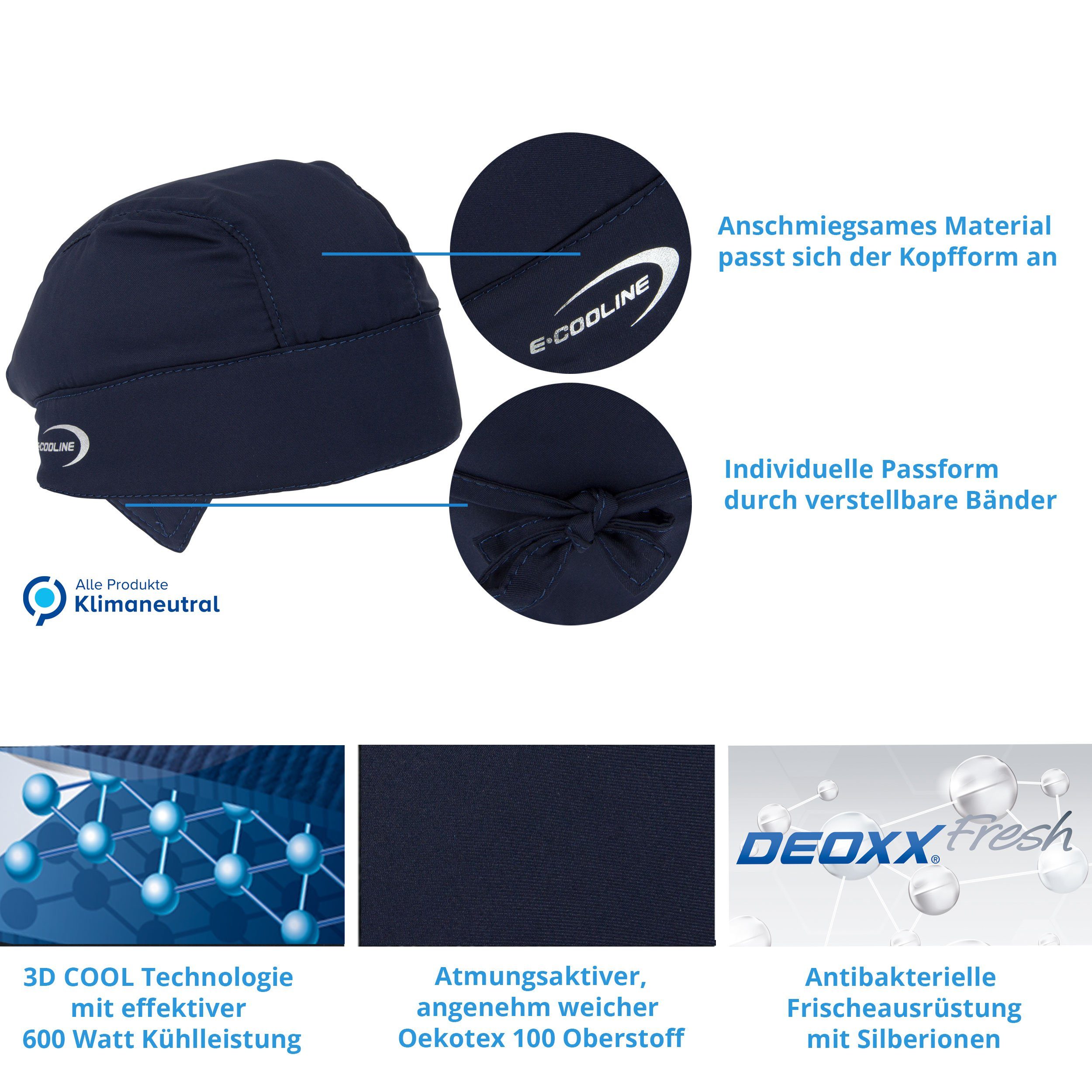 Klimaanlage Bandana mit Wasser, stundenlange Kühlung, durch - E.COOLINE aktive Aktivierung kühlend - Anziehen Blau Kühlung zum