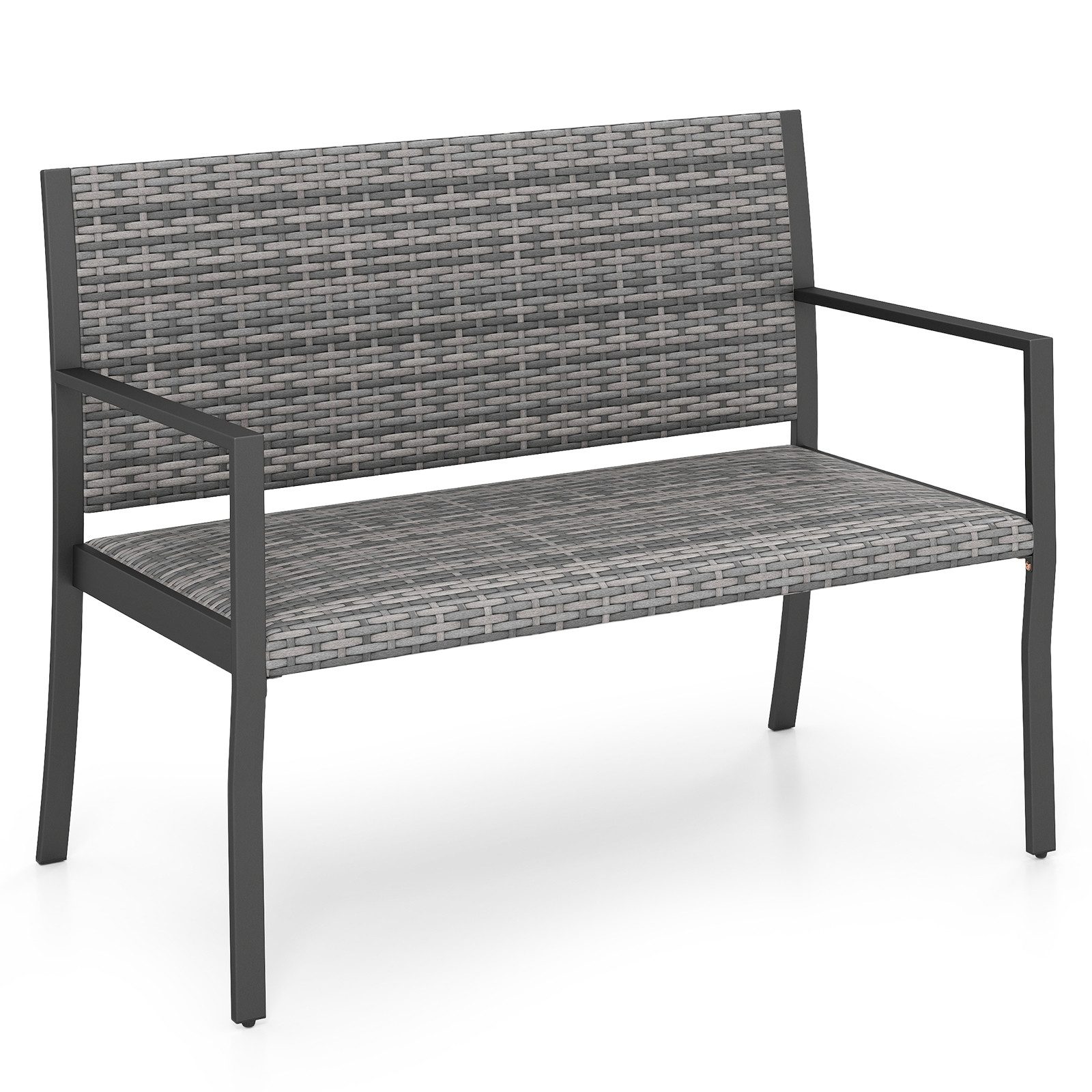 COSTWAY Gartenbank, wetterfest, Polyrattan Sitzbank mit gepolsterter Sitz 360kg