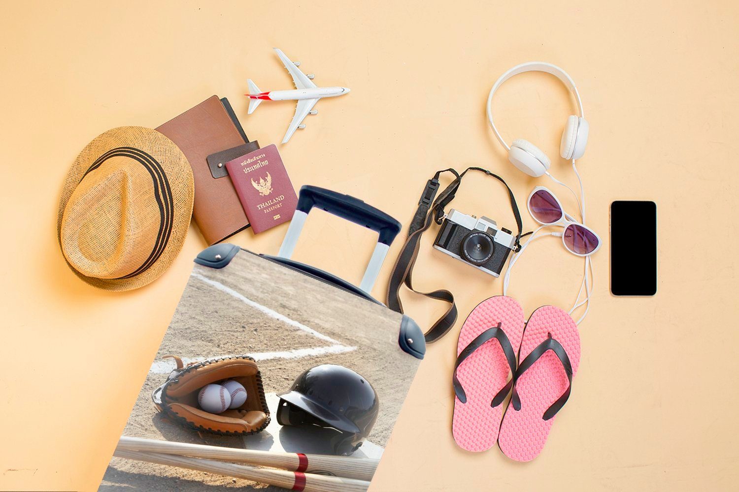 MuchoWow Handgepäckkoffer Materialien für ein Trolley, rollen, Reisekoffer Baseballspiel, Ferien, mit Handgepäck für 4 Reisetasche Rollen