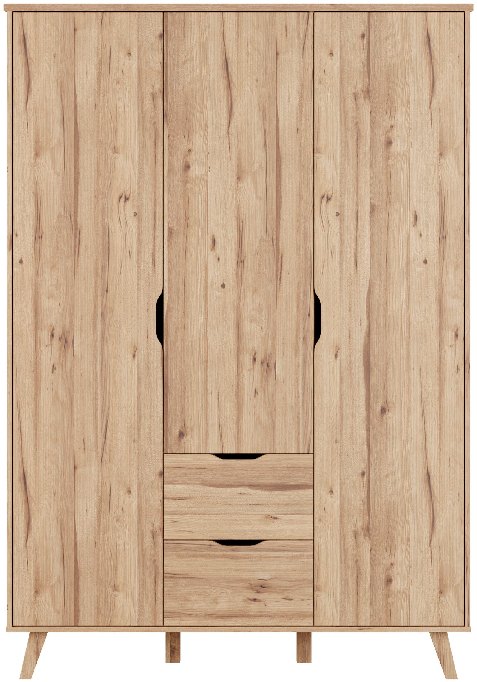 FORTE Drehtürenschrank Vankka skandinavischer-Stil, viel Stauraum, ohne Griffe (B/H/T ca.140x200x52cm) Made in Europe, mit Einlegeböden+Kleiderstange+Schubladen,grifflos