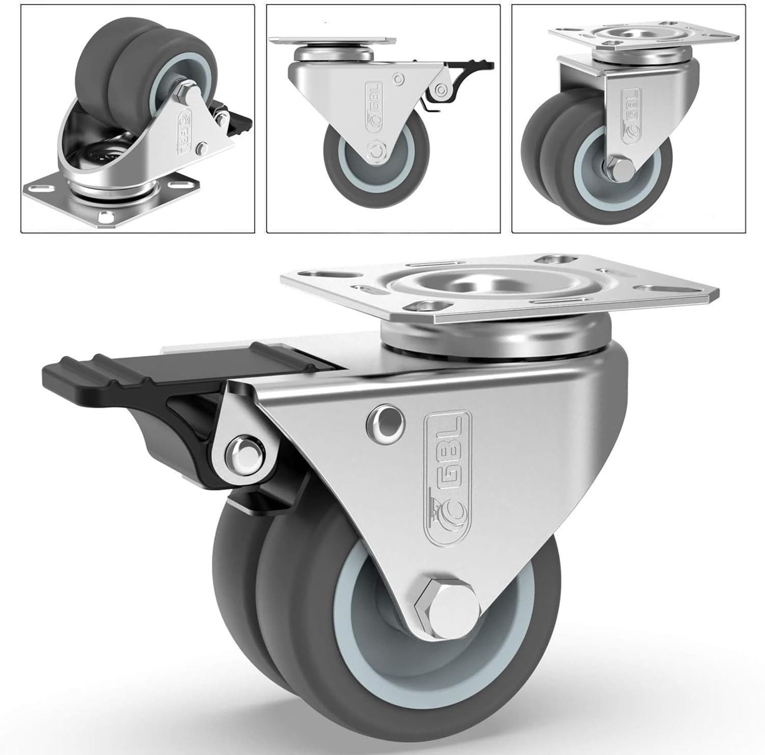 GBL Caster Wheels Möbelrolle GBL 4er Schwerlast Möbelrollen 50 mm, 400 kg, mit 2 Bremsen
