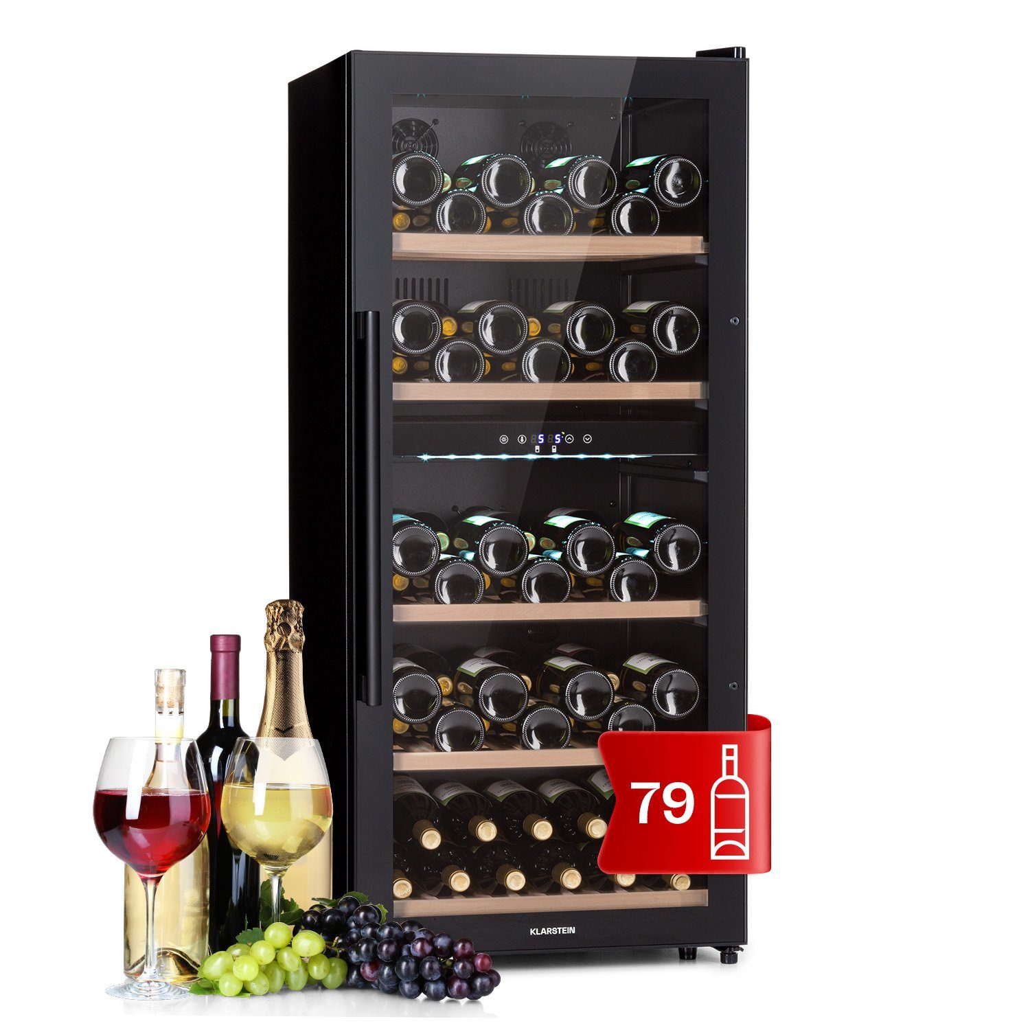 Klarstein Weinkühlschrank Barossa 79 Duo, für 91 Standardflaschen á 0,75l,Wein Flaschenkühlschrank Weintemperierschrank Weinschrank Kühlschrank