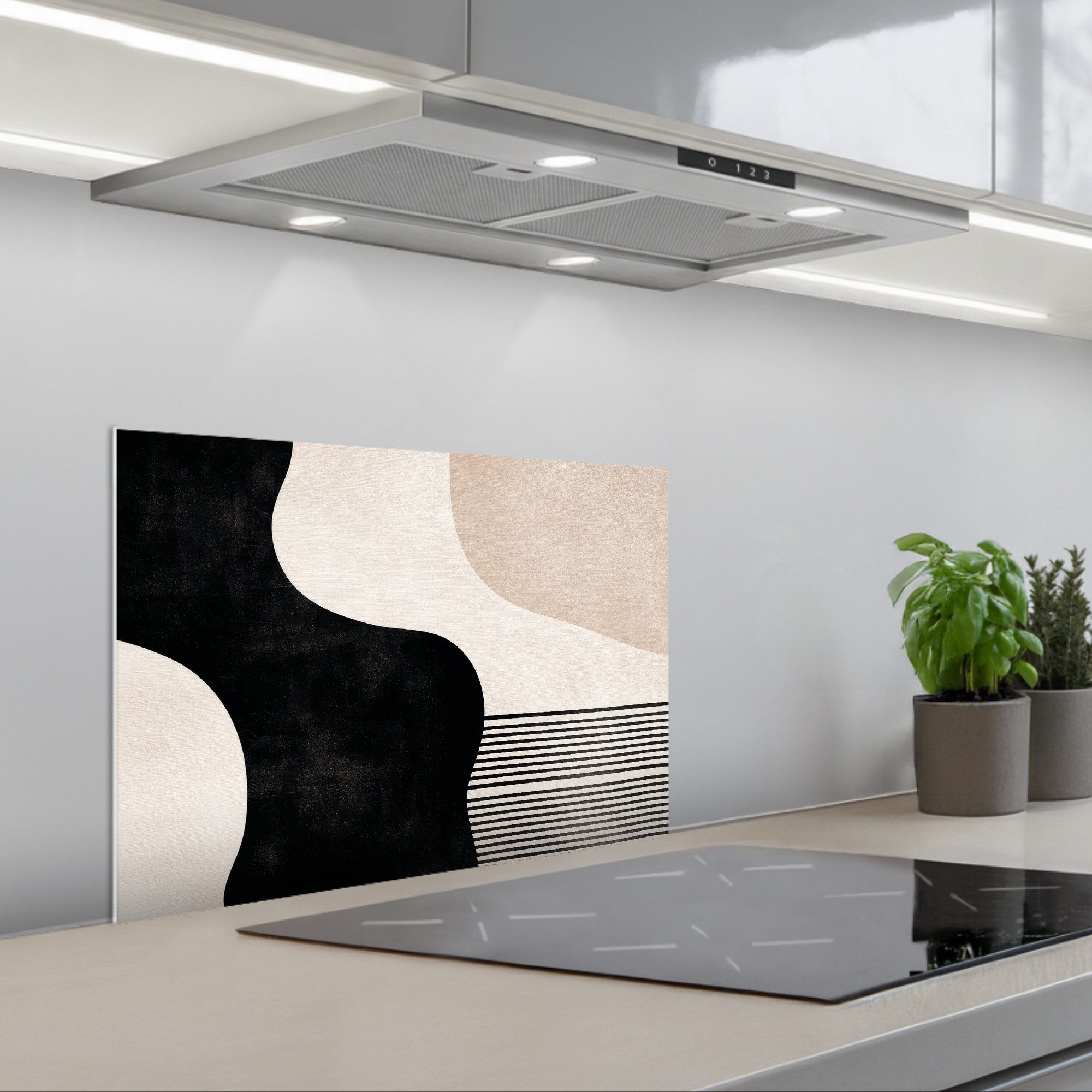 KitchenYeah Küchenrückwand selbstklebend (keine Folie) Abstrakt - Japandi - Beige - Modern, (1-tlg), Küchenrückwand, Küchen Zubehör, 60x40 cm