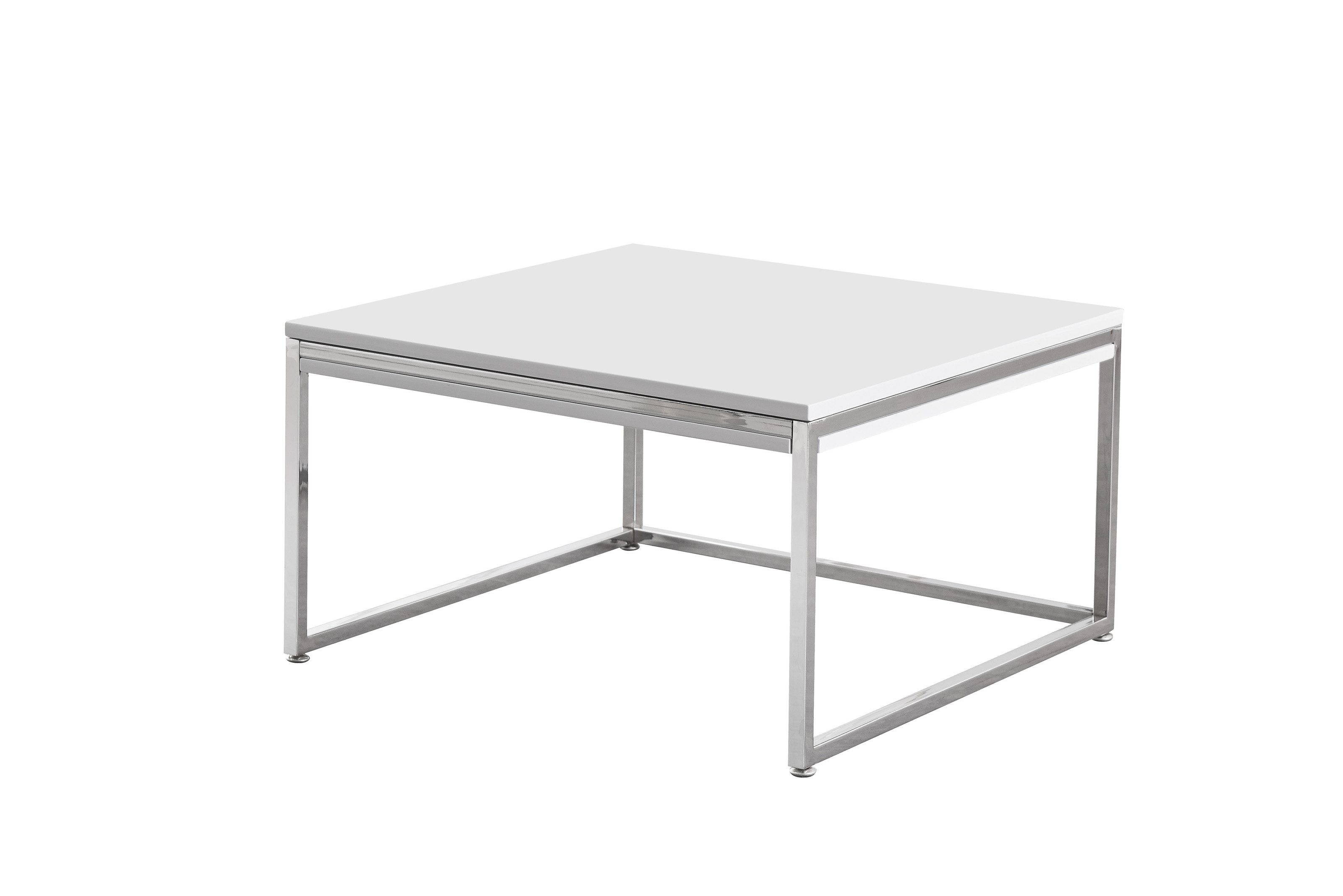 möbelando Couchtisch Reno, in MDF weiß, Metall verchromt - 70x40x70cm (BxHxT)