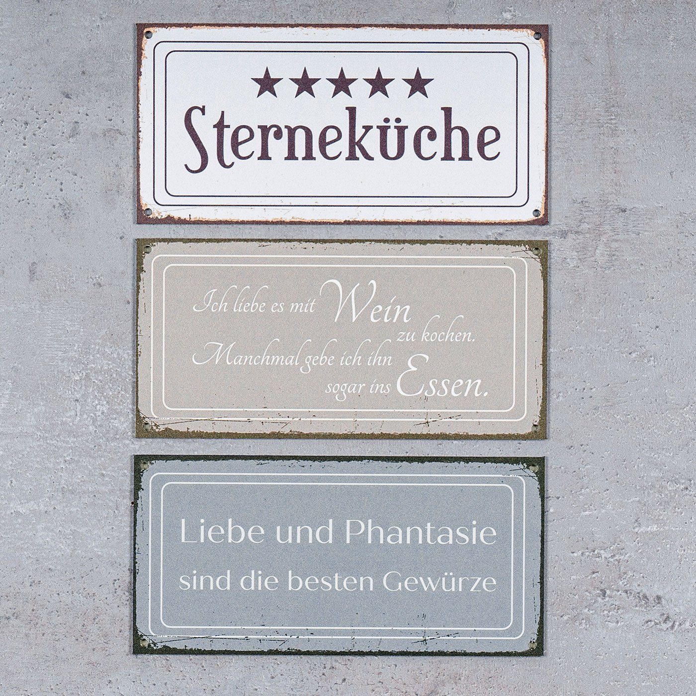 Levandeo® Metallbild, 3er Set Wandbilder 20x10cm Küche Schilder Aluminium Dibond