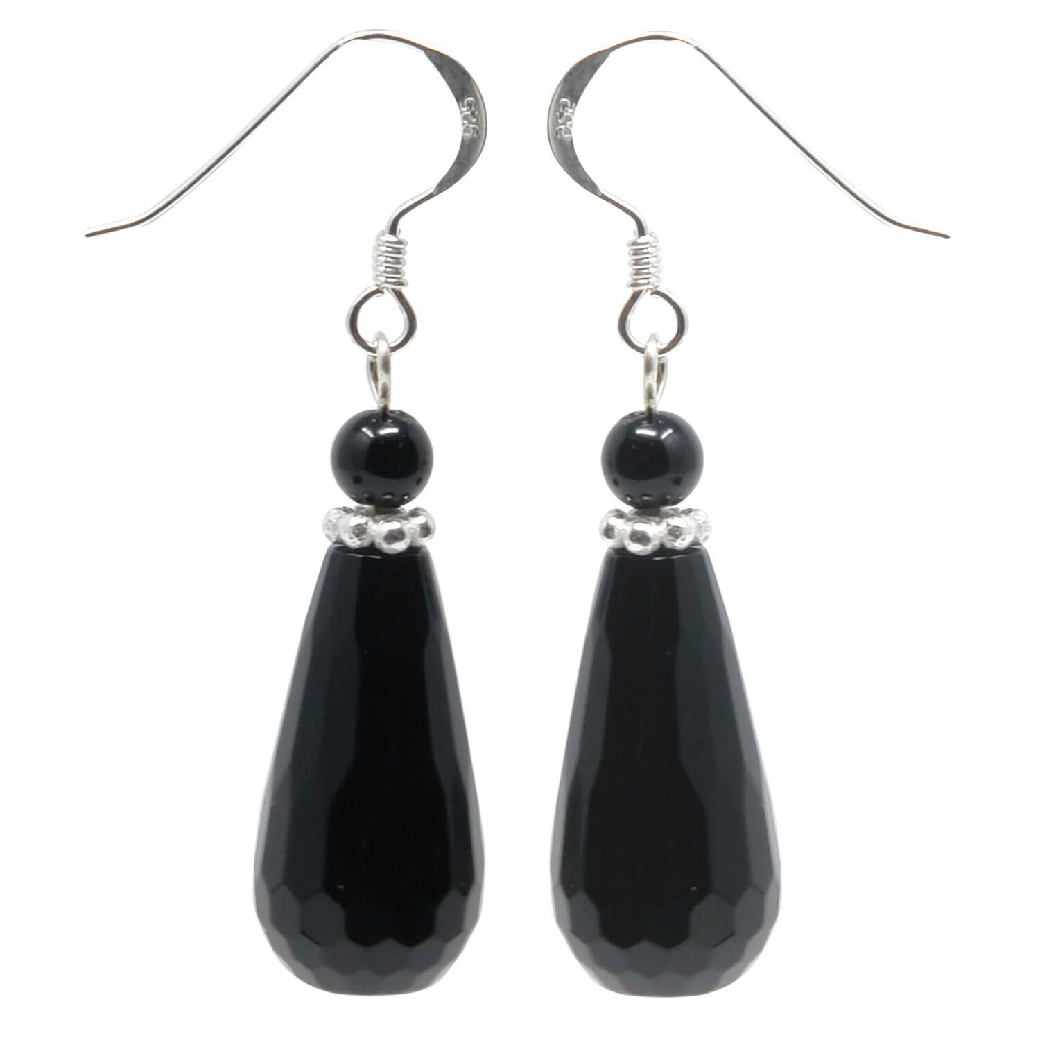 Paar Ohrhänger Ohrringe, Onyx facettiert, 925 Silber