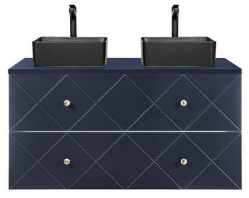 einfachgutemoebel Waschtisch-Set Badezimmer Set 4-teilig BLUMOND 120cm, 2x Becken black, Dark Blue, (Badmöbel Set, 1-St., Badmöbel Waschtisch-Set 4-teilig)