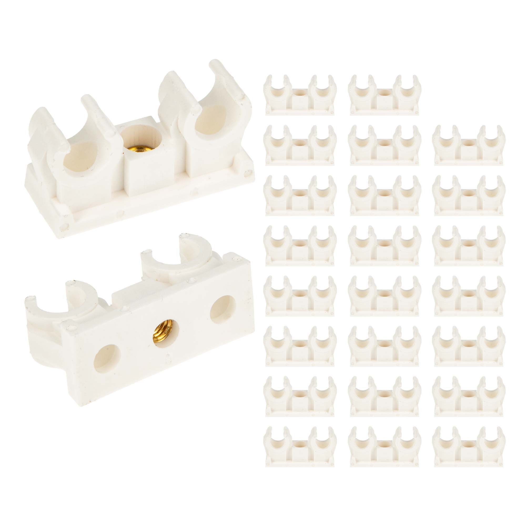 tecuro Rohrschelle Doppel - Rohrclip Sets 8 - 28 mm - KS weiß - Gewindebuchse M6
