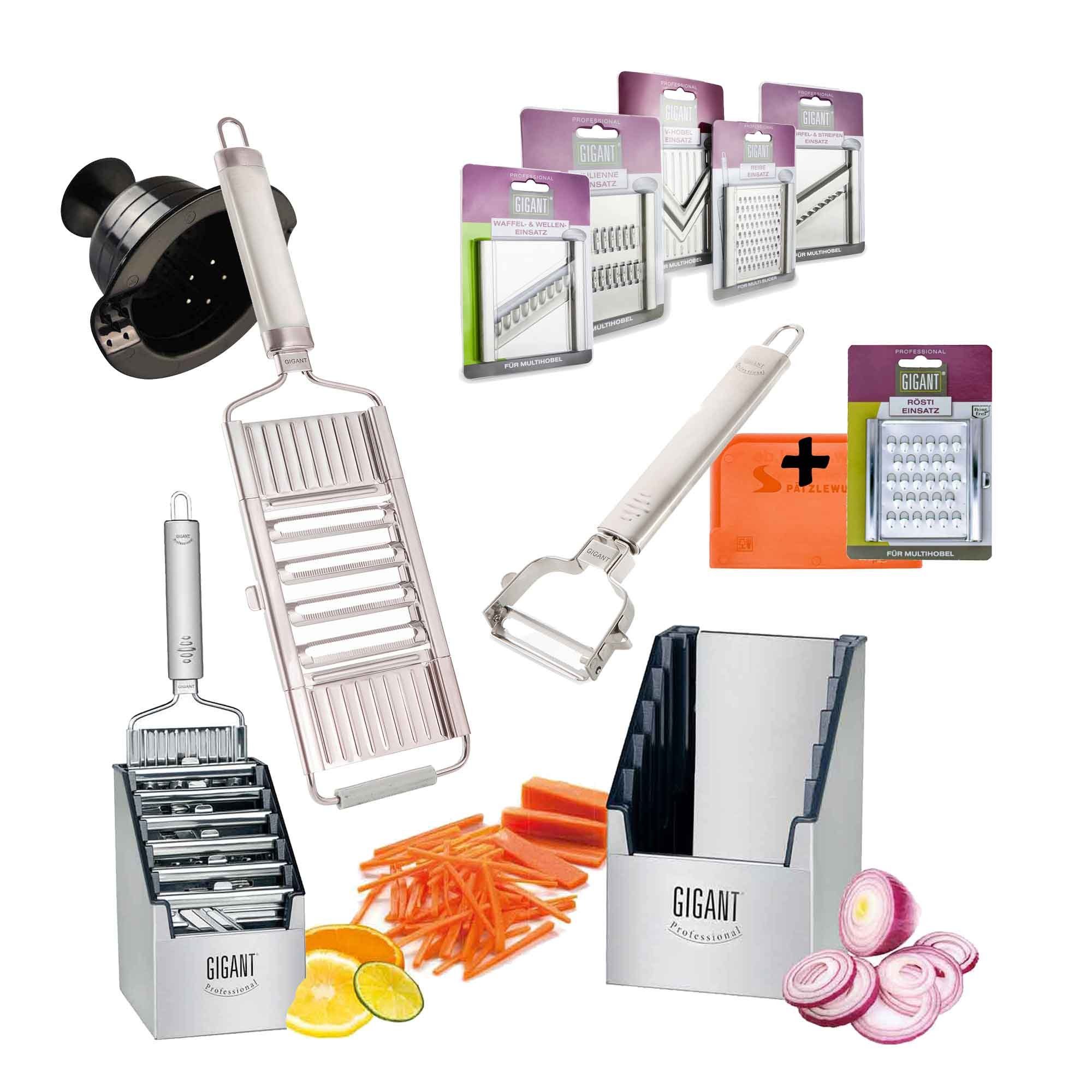 Muxel Gemüsehobel 4-fach Gemüse-Hobel Gigant Multi-Schneider Muxels Super Mega-Set mit, Edelstahl, (Hobelset, 11-St), Zackenklinge schneidet in beide Richtungen