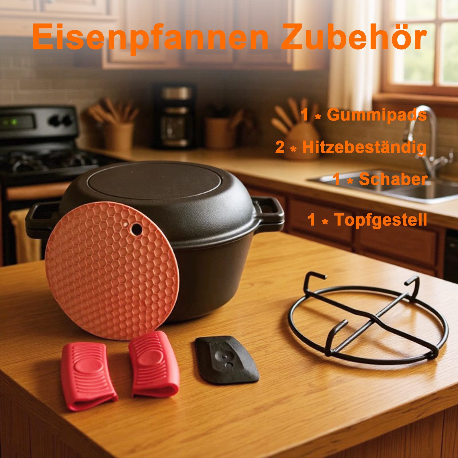 PFCTART Grilltopf Gusseisen Brotbacktopf mit Deckel – Dutch Oven 2-in-1, Gusseisen (Set, 1-tlg., Zum Brotbacken, Braten & Schmoren – inkl. Zubehör Set), Für Bac – Bild 2 von 5