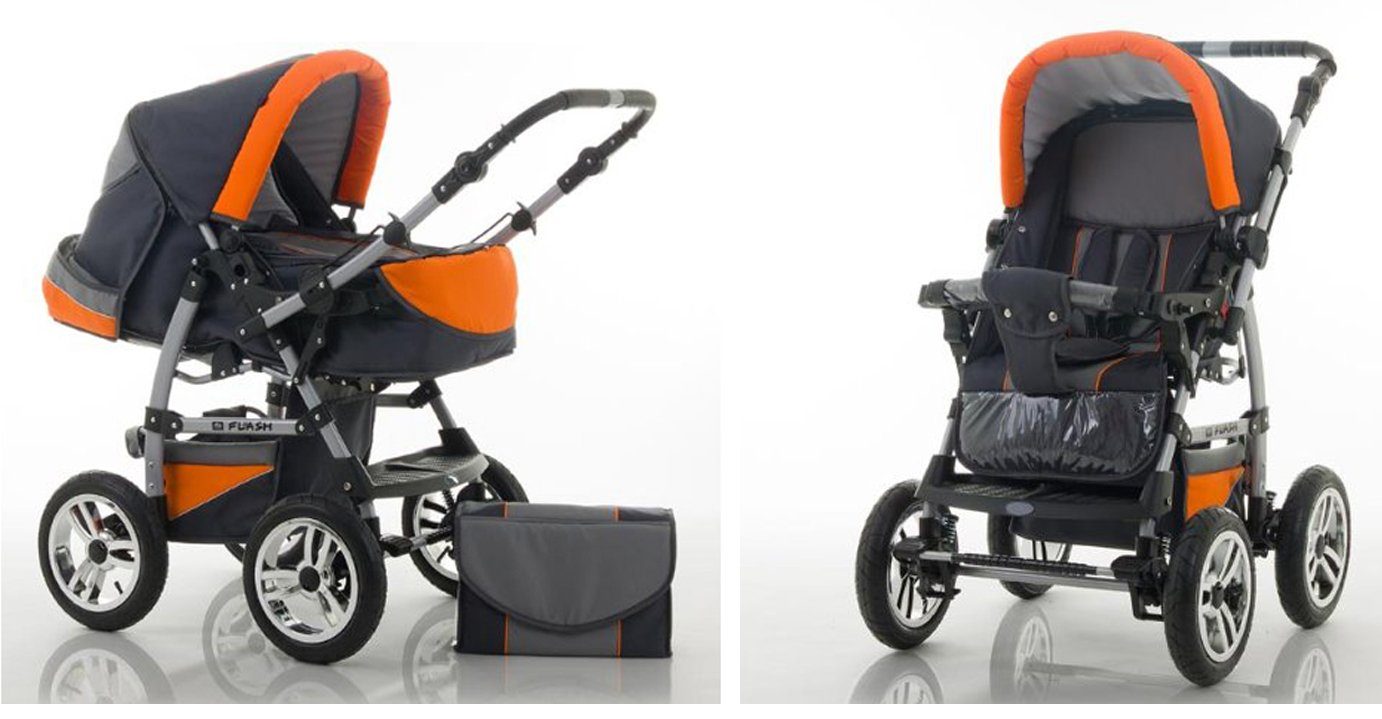 - Teile 5 Kinderwagen-Set Autositz 18 17 Flash - 1 babies-on-wheels in Farben Anthrazit-Orange inkl. Kombi-Kinderwagen in